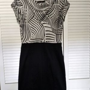 THE LIMITED Shirt Shift Stretch Dress Sz 8 Black/White Satin Cowl Neck